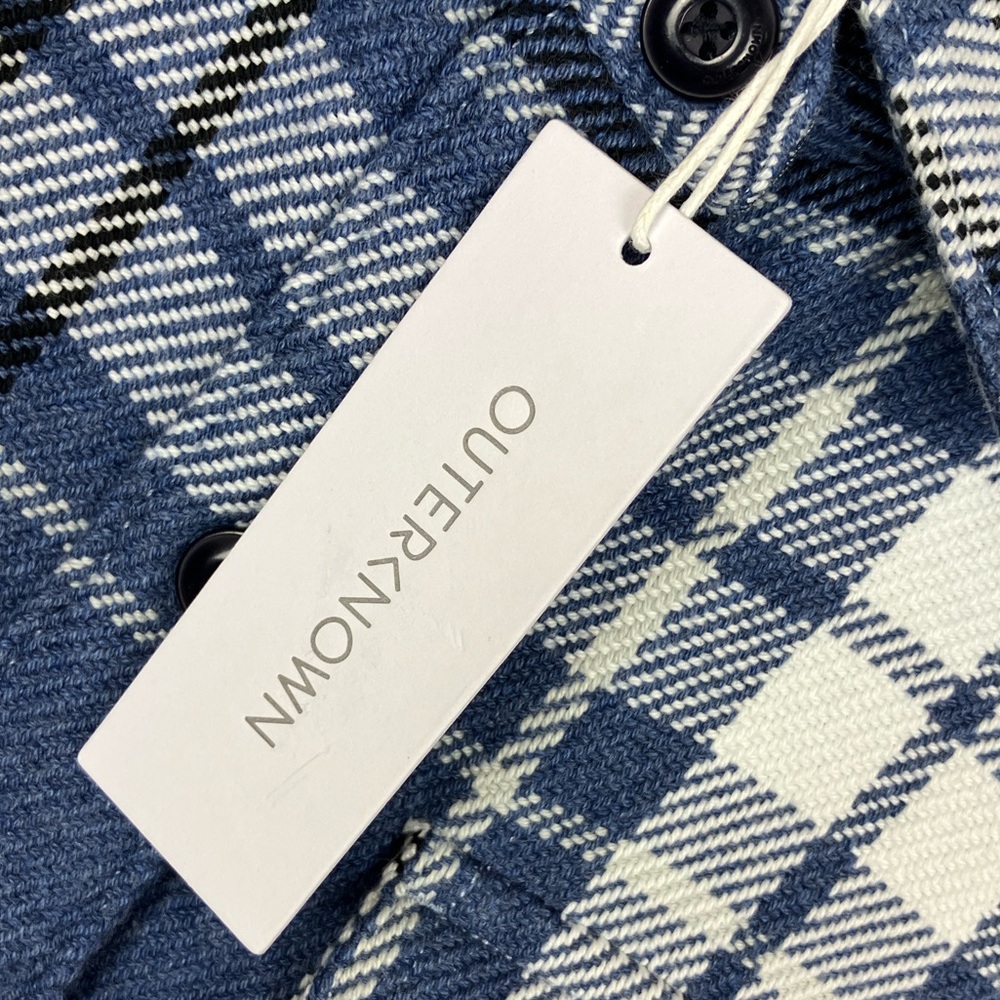 OUTERKNOWN Blanket Shirt Dress Organic Cotton Long Shacket Blue Plaid NWT - Picture 10 of 13